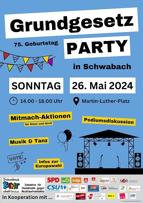Flyer 75. Geburtstag Grundgesetz-Party am So. 26. Mai 2024